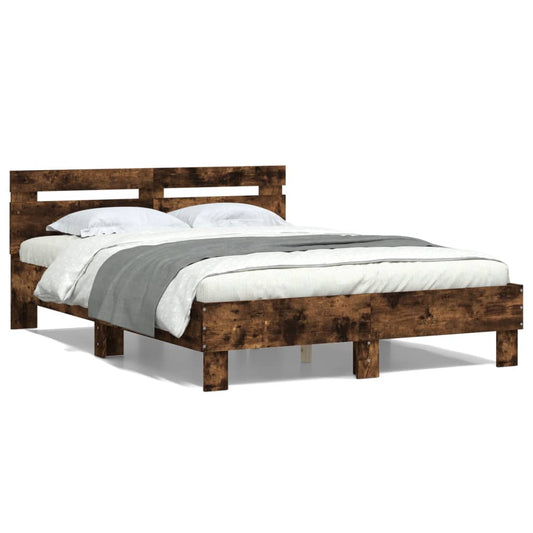 vidaXL Cama con cabecero madera de ingeniería roble ahumado 120x190 cm