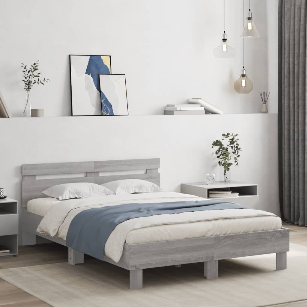 vidaXL Cama con cabecero madera de ingeniería gris Sonoma 120x190 cm