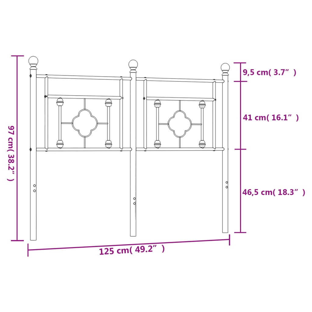 vidaXL Cabecero de metal negro 120 cm