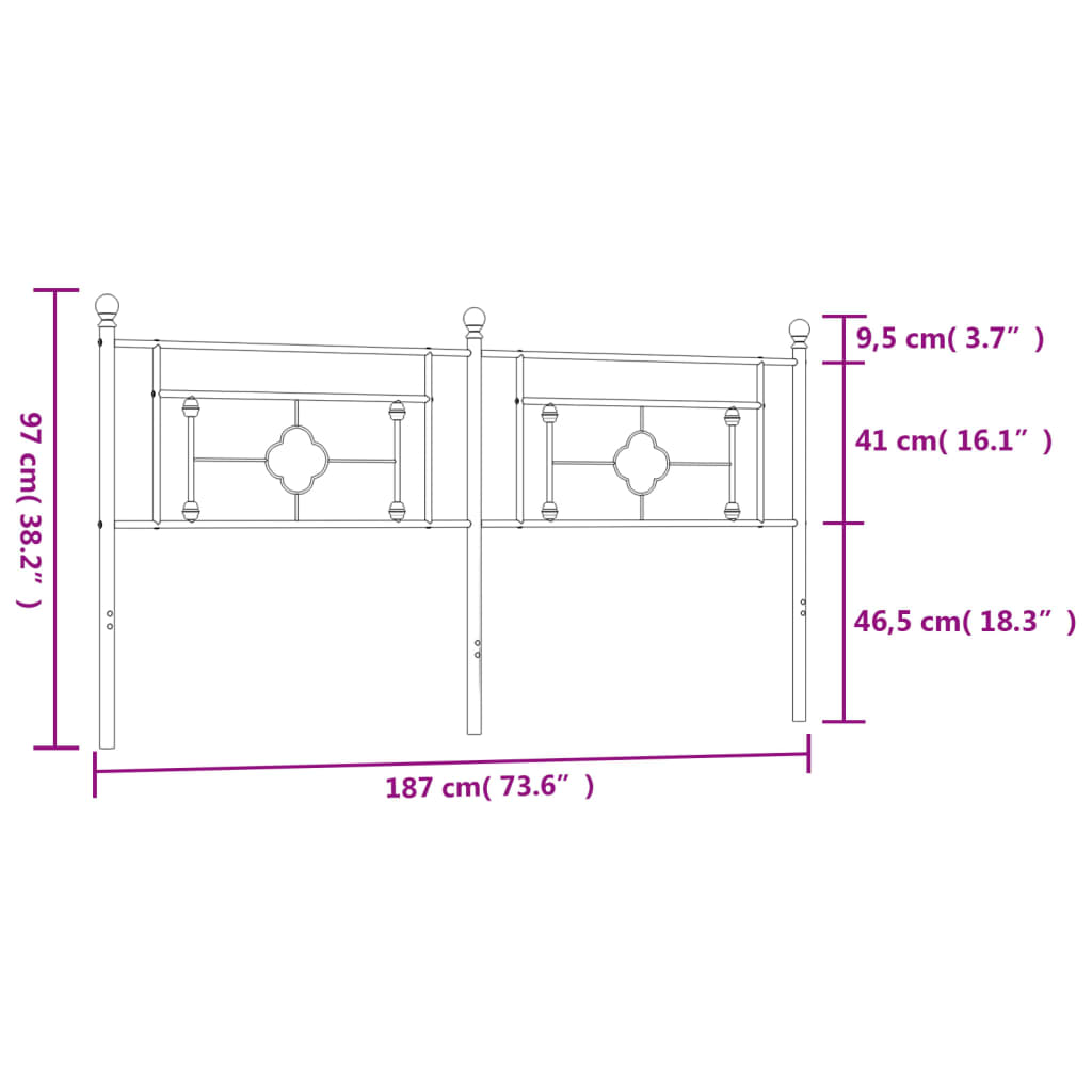 vidaXL Cabecero de metal negro 180 cm