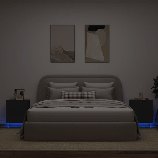 vidaXL Mesitas de noche con luces LED 2 uds madera ingeniería negra