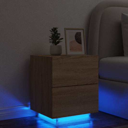 vidaXL Mesita de noche con luces LED madera de ingeniería roble Sonoma