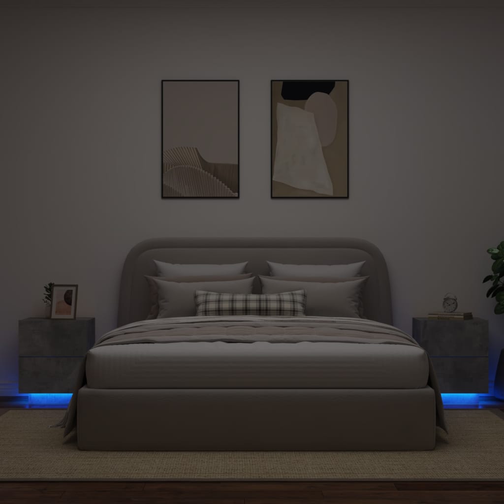 vidaXL Mesita de noche luces LED 2 uds madera ingeniería gris hormigón