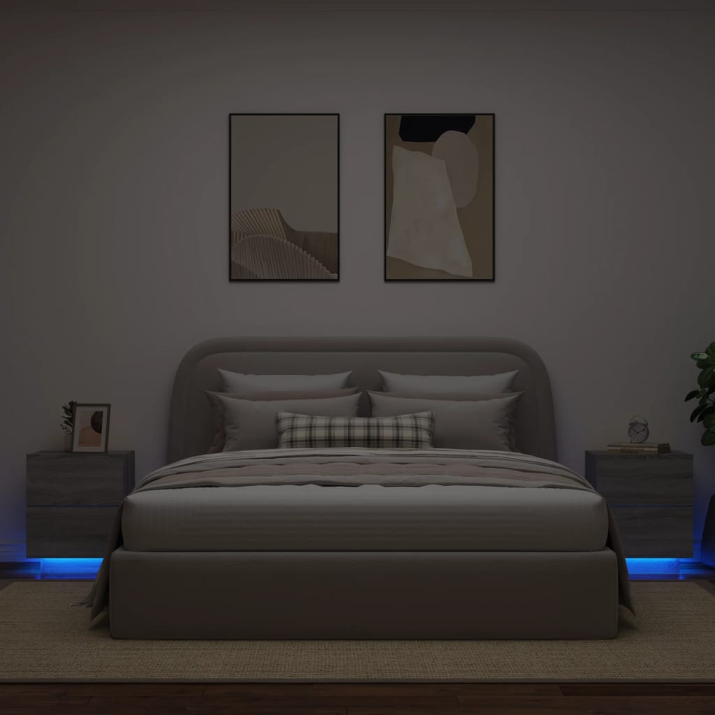 vidaXL Mesitas de noche luces LED 2 uds madera ingeniería gris Sonoma