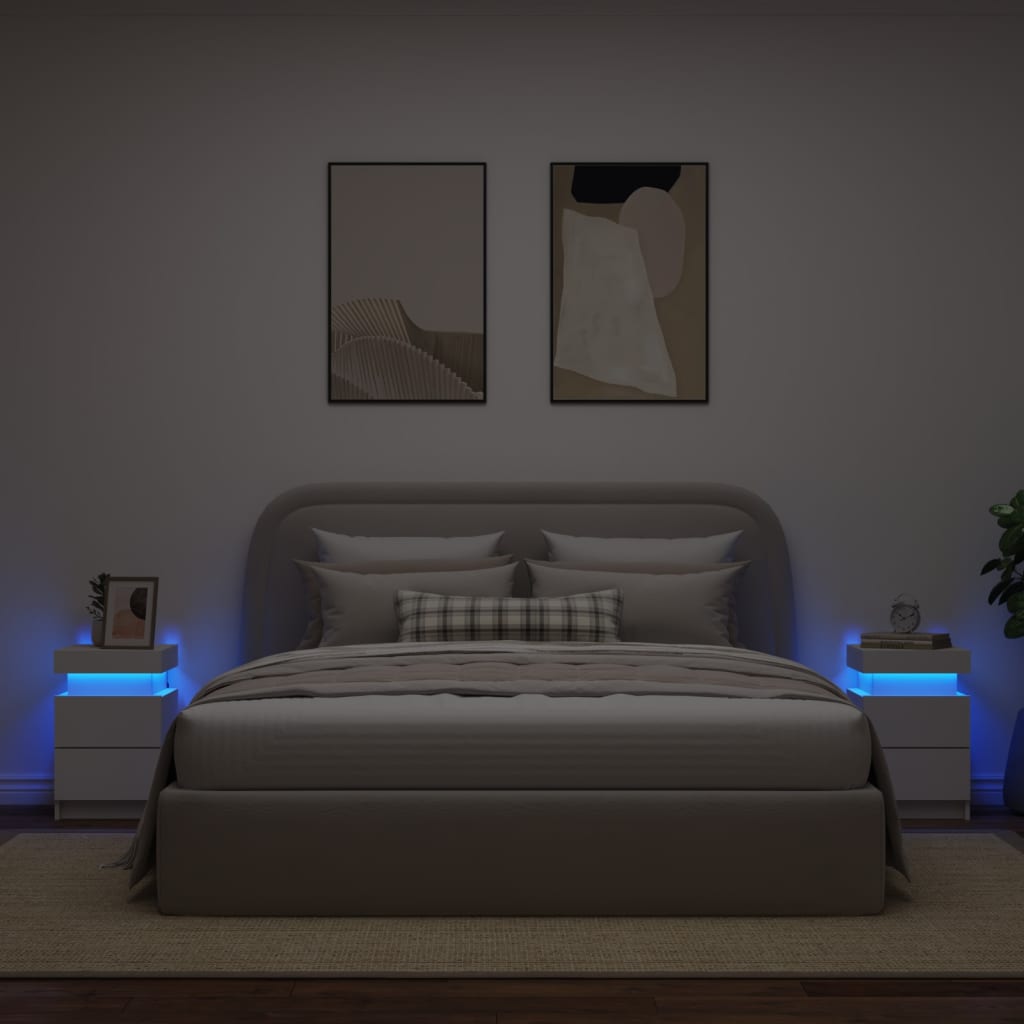 vidaXL Mesitas de noche con luces LED 2 unidades blanco 35x39x55 cm