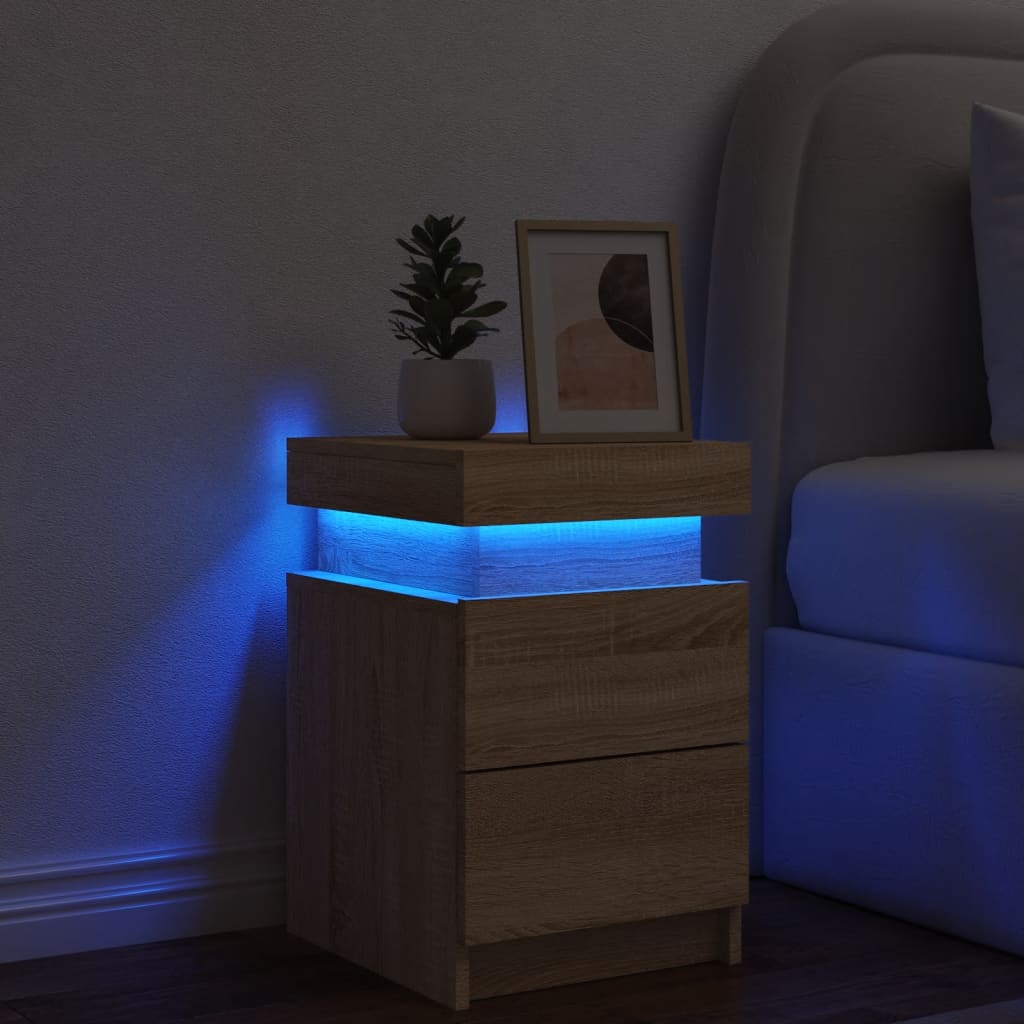 vidaXL Mesita de noche con luces LED roble Sonoma 35x39x55 cm