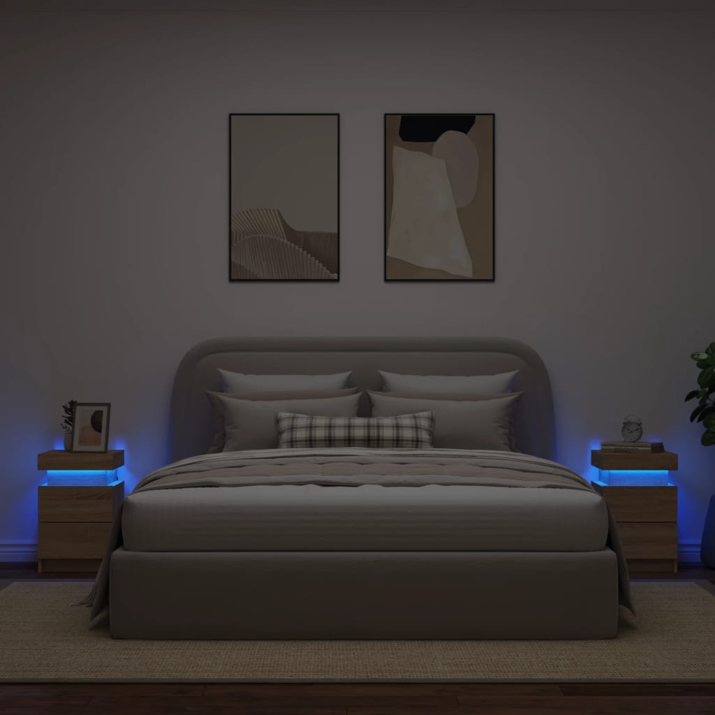 vidaXL Mesitas de noche con luces LED 2 uds roble Sonoma 35x39x55 cm