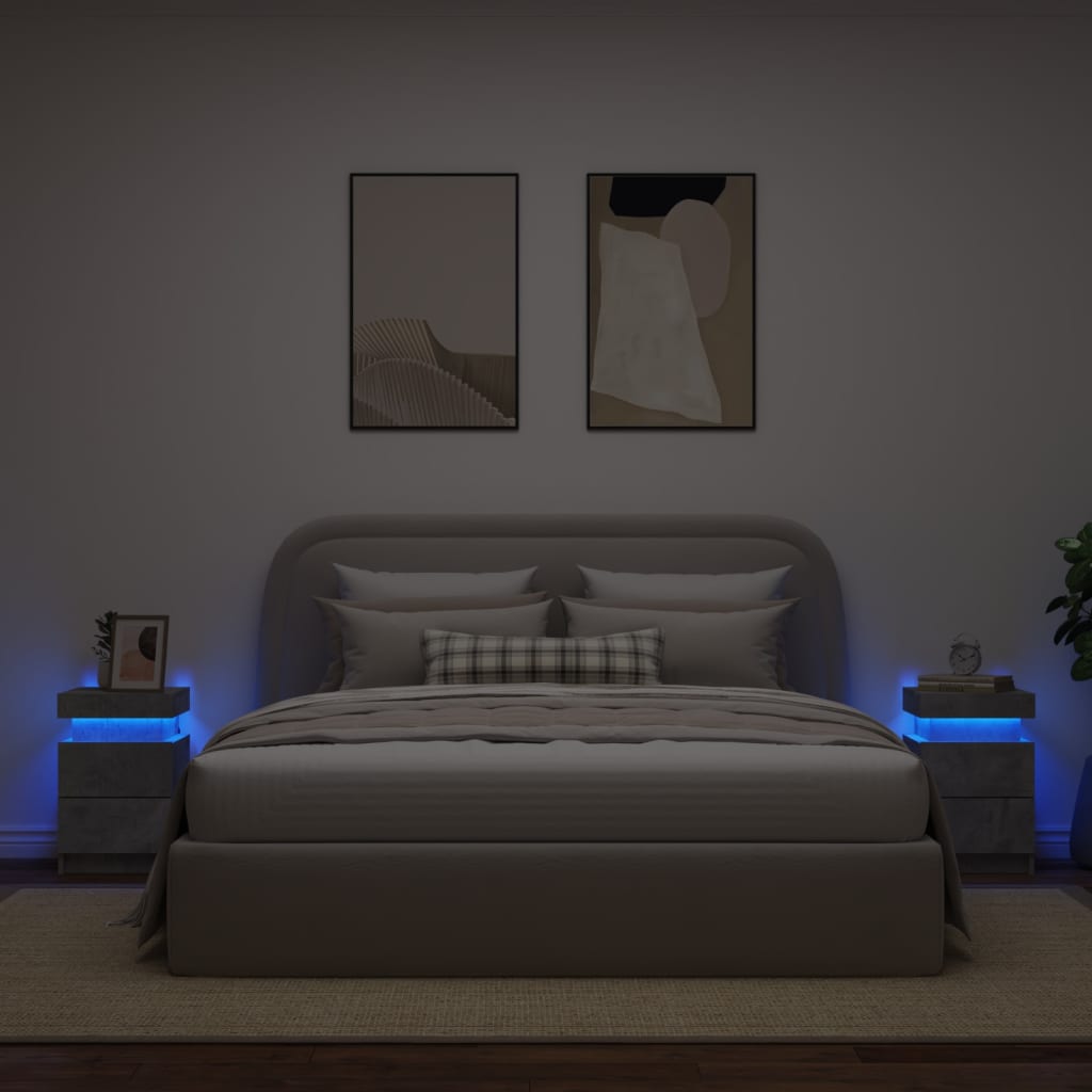 vidaXL Mesitas de noche con luces LED 2 uds gris hormigón 35x39x55 cm