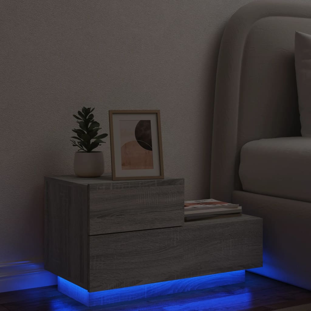 vidaXL Mesita de noche con luces LED gris Sonoma 70x36x40,5 cm