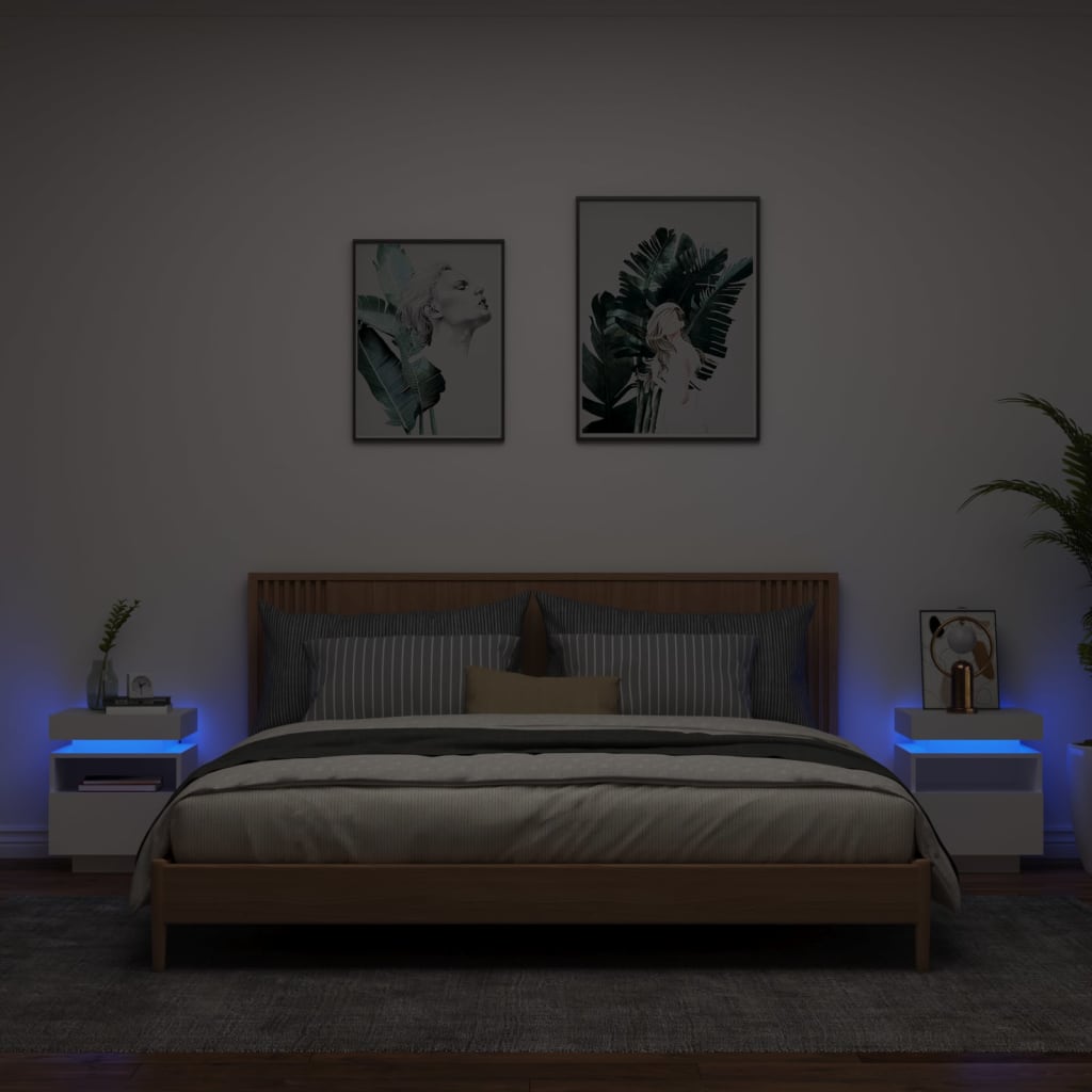 vidaXL Mesitas de noche con luces LED 2 unidades blanco 40x39x48,5 cm