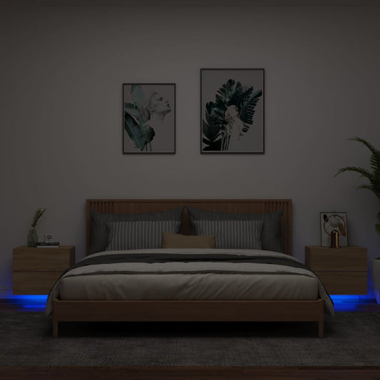 vidaXL Mesitas de noche de pared con luces LED 2 unidades roble Sonoma