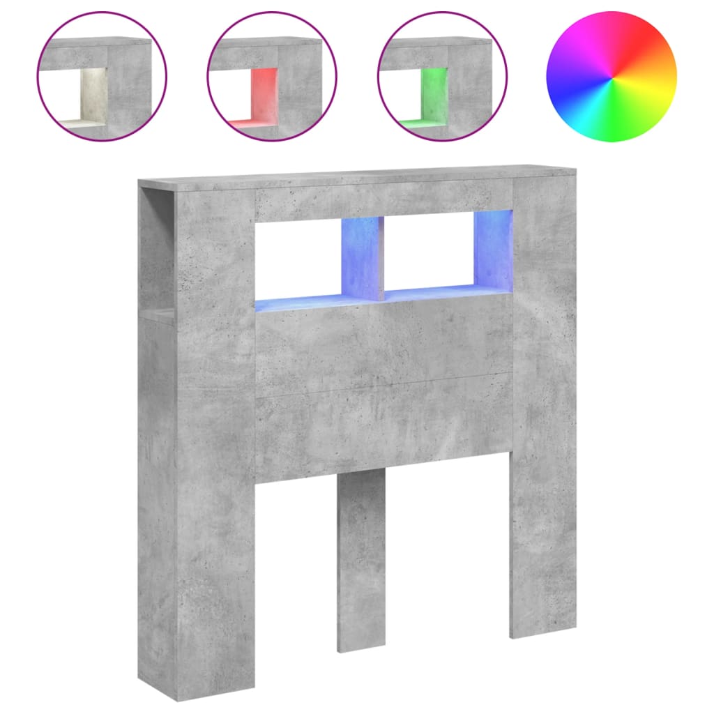 vidaXL Cabecero LED madera ingeniería gris hormigón 100x18,5x103,5 cm