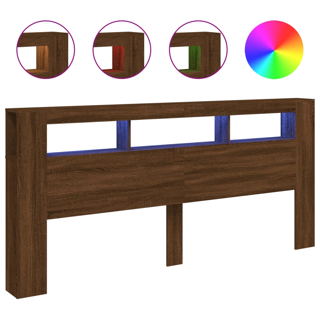 vidaXL Cabecero LED madera ingeniería roble marrón 220x18,5x103,5 cm