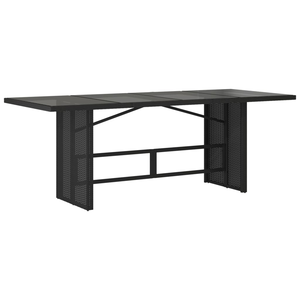 vidaXL Mesa de jardín superficie de vidrio ratán PE negro 190x80x74 cm