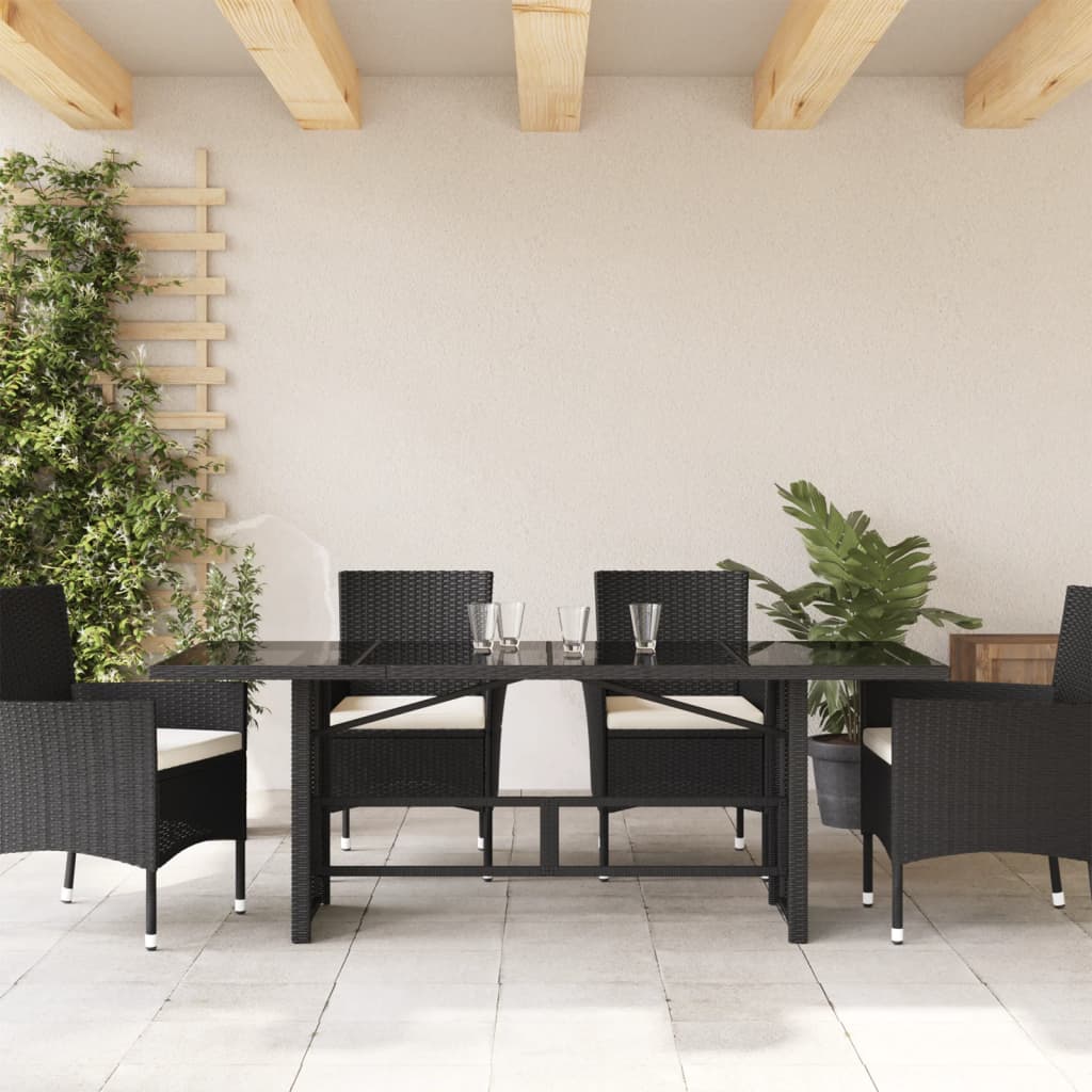 vidaXL Mesa de jardín superficie de vidrio ratán PE negro 190x80x74 cm