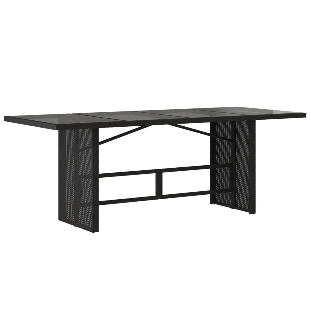 vidaXL Mesa de jardín superficie de vidrio ratán PE negro 190x80x74 cm