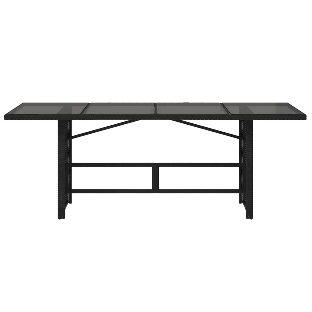 vidaXL Mesa de jardín superficie de vidrio ratán PE negro 190x80x74 cm