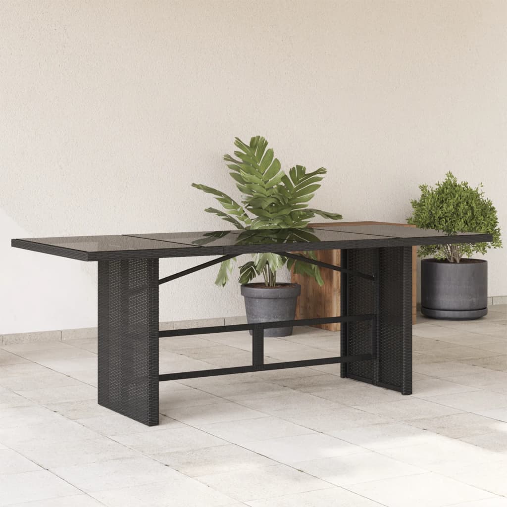 vidaXL Mesa de jardín superficie de vidrio ratán PE negro 190x80x74 cm