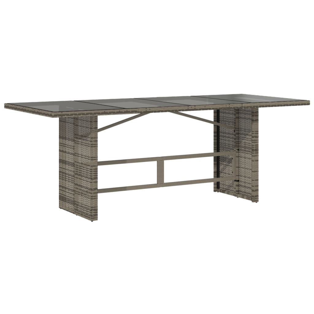 vidaXL Mesa de jardín superficie de vidrio ratán PE gris 190x80x74 cm