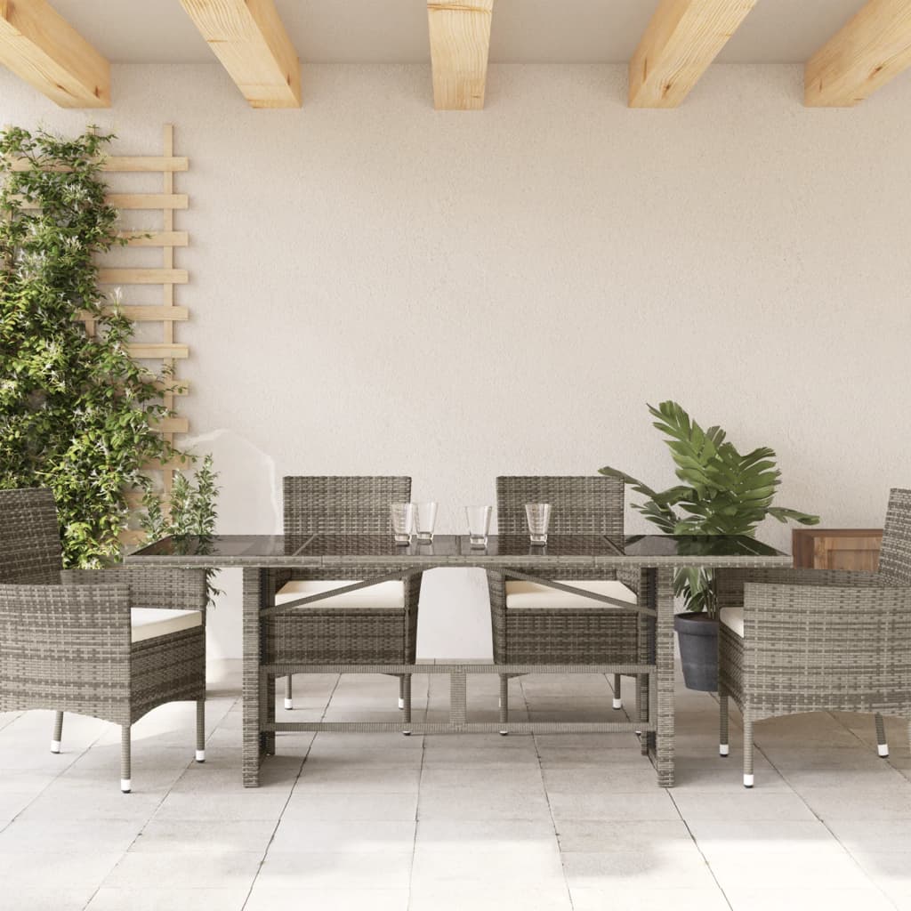 vidaXL Mesa de jardín superficie de vidrio ratán PE gris 190x80x74 cm