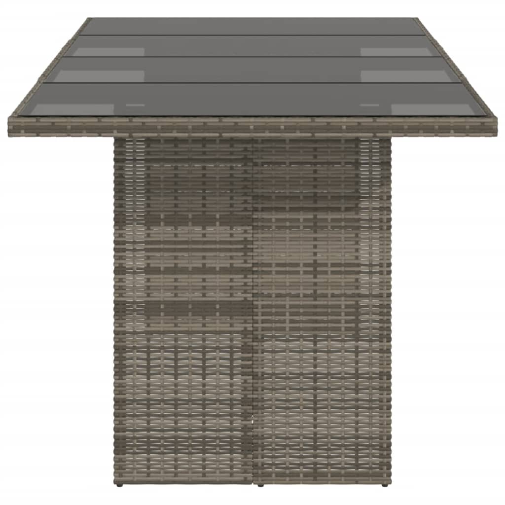 vidaXL Mesa de jardín superficie de vidrio ratán PE gris 190x80x74 cm