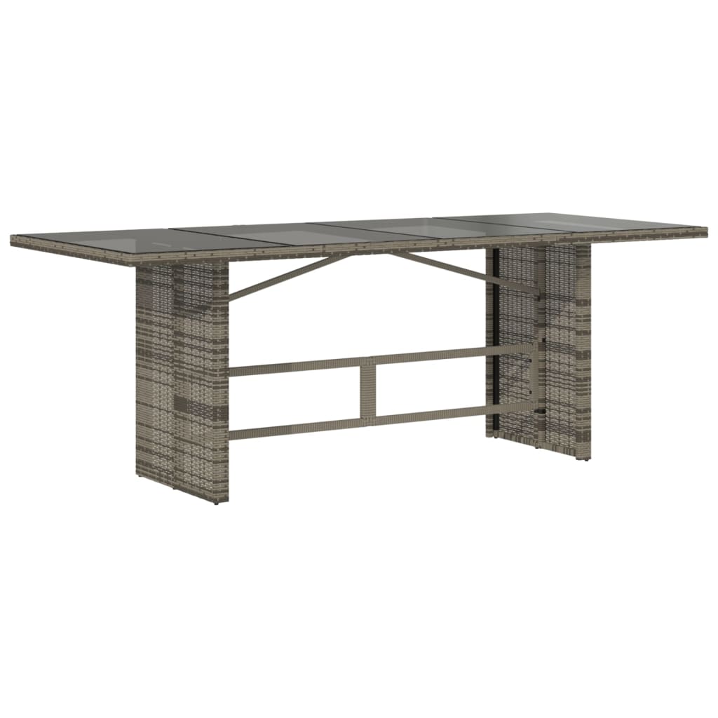 vidaXL Mesa de jardín superficie de vidrio ratán PE gris 190x80x74 cm