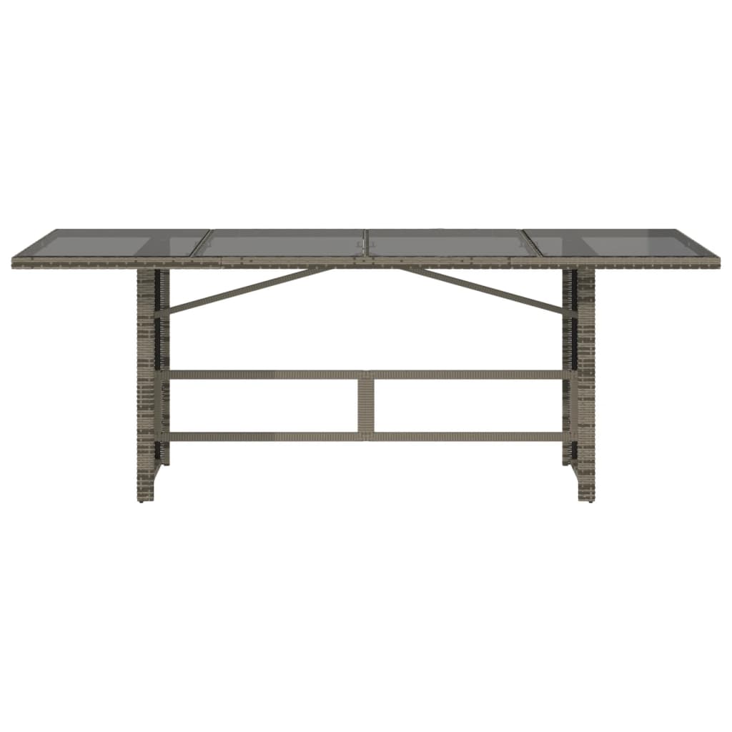 vidaXL Mesa de jardín superficie de vidrio ratán PE gris 190x80x74 cm