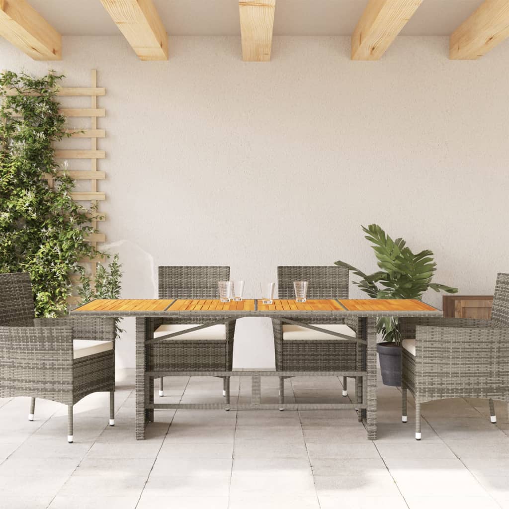 vidaXL Mesa de jardín superficie de madera ratán PE gris 190x80x74 cm