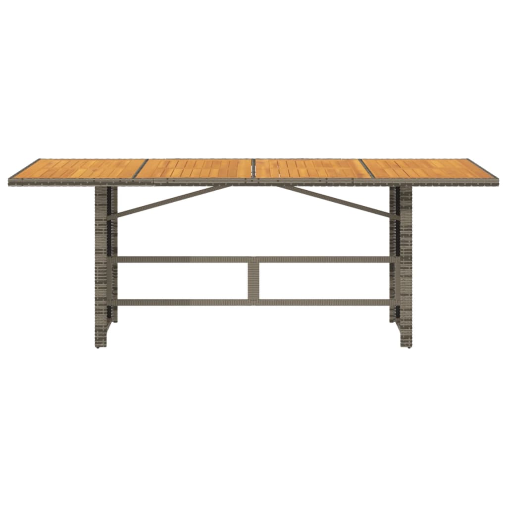 vidaXL Mesa de jardín superficie de madera ratán PE gris 190x80x74 cm