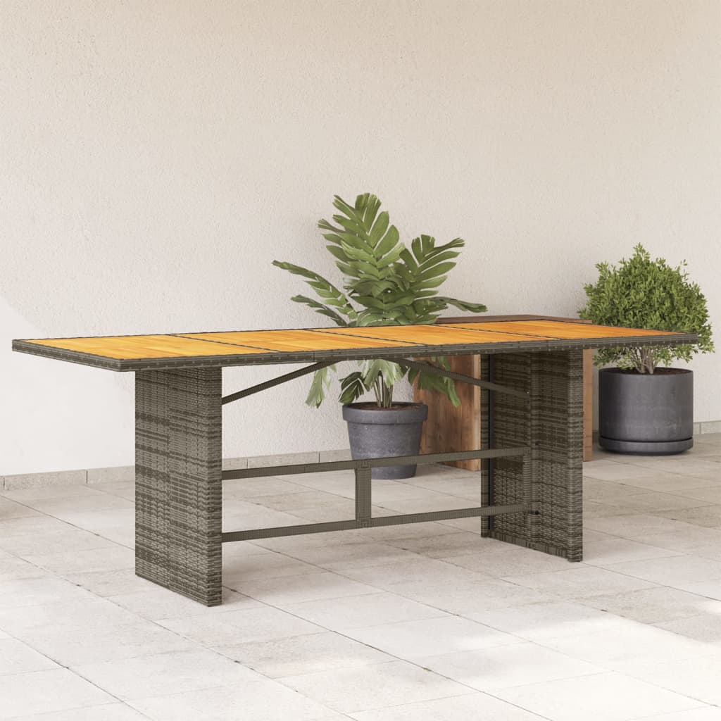 vidaXL Mesa de jardín superficie de madera ratán PE gris 190x80x74 cm