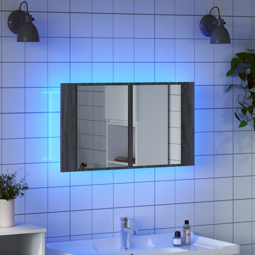 vidaXL Armario espejo de baño con luz LED acrílico gris 80x12x45 cm