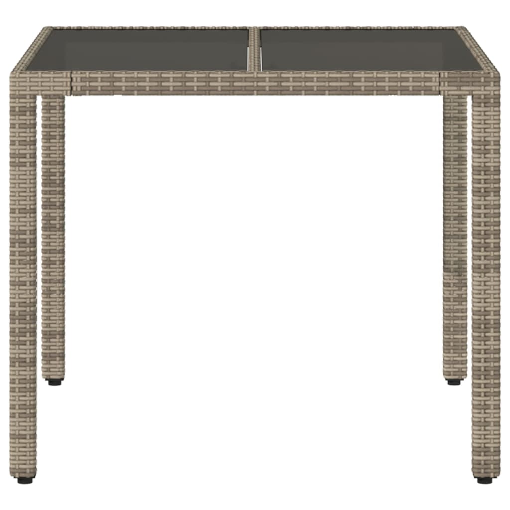 vidaXL Mesa de jardín superficie de vidrio ratán PE gris 90x90x75 cm