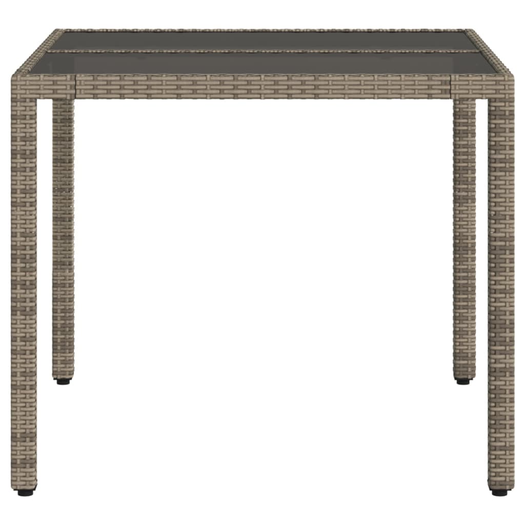 vidaXL Mesa de jardín superficie de vidrio ratán PE gris 90x90x75 cm