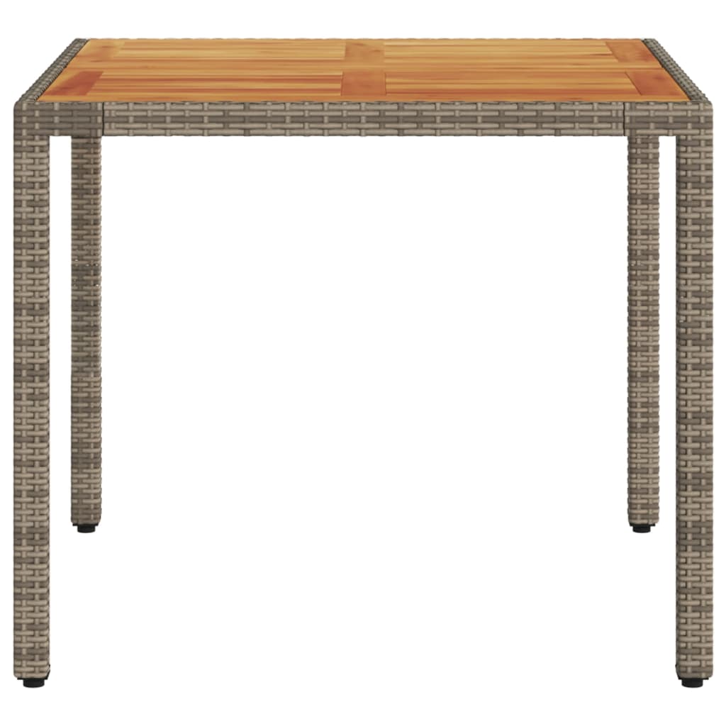 vidaXL Mesa de jardín superficie madera acacia ratán gris 90x90x75 cm