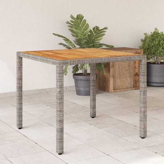 vidaXL Mesa de jardín superficie madera acacia ratán gris 90x90x75 cm