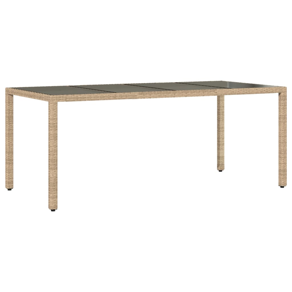 vidaXL Mesa de jardín superficie de vidrio ratán PE beige 190x90x75 cm