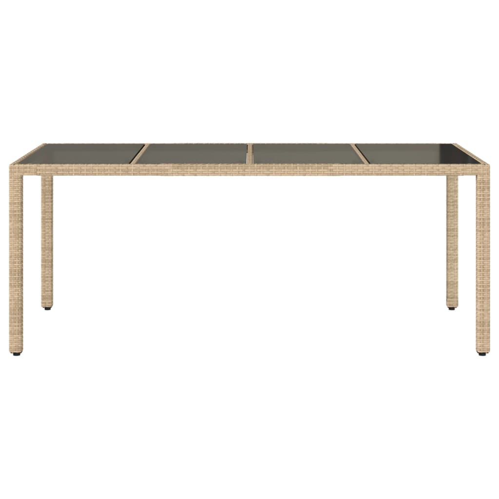 vidaXL Mesa de jardín superficie de vidrio ratán PE beige 190x90x75 cm