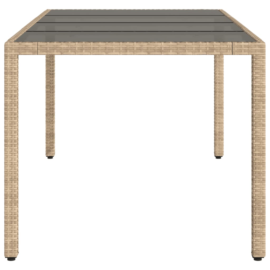 vidaXL Mesa de jardín superficie de vidrio ratán PE beige 190x90x75 cm