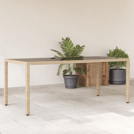 vidaXL Mesa de jardín superficie de vidrio ratán PE beige 190x90x75 cm