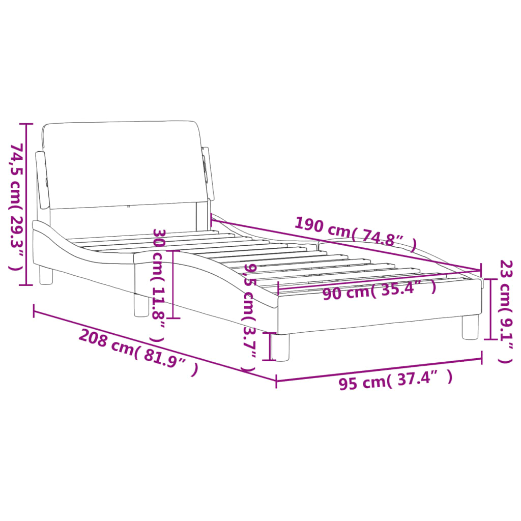 vidaXL Estructura de cama sin colchón terciopelo gris oscuro 90x190 cm