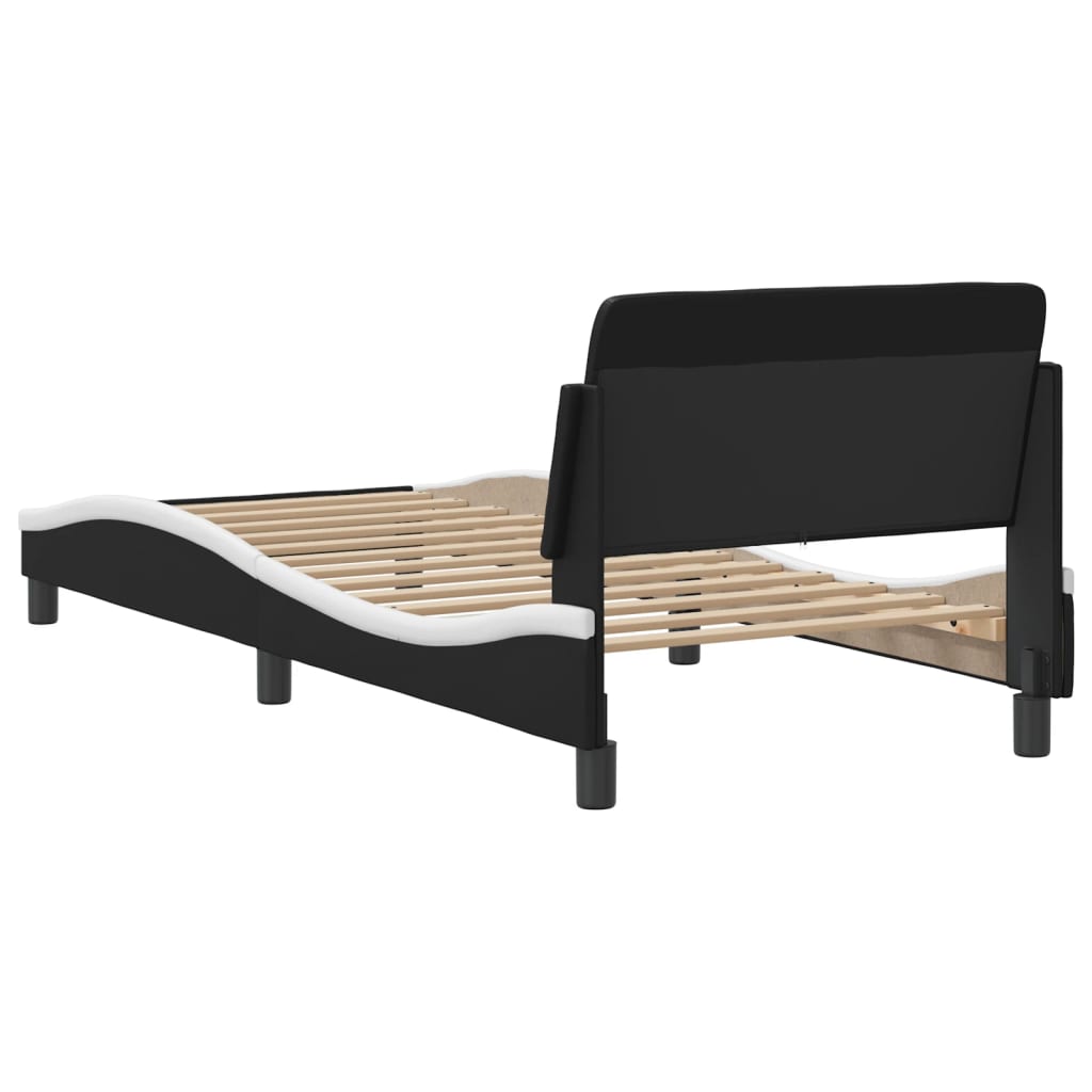 vidaXL Cama sin colchón cuero sintético negro blanco 90x200 cm