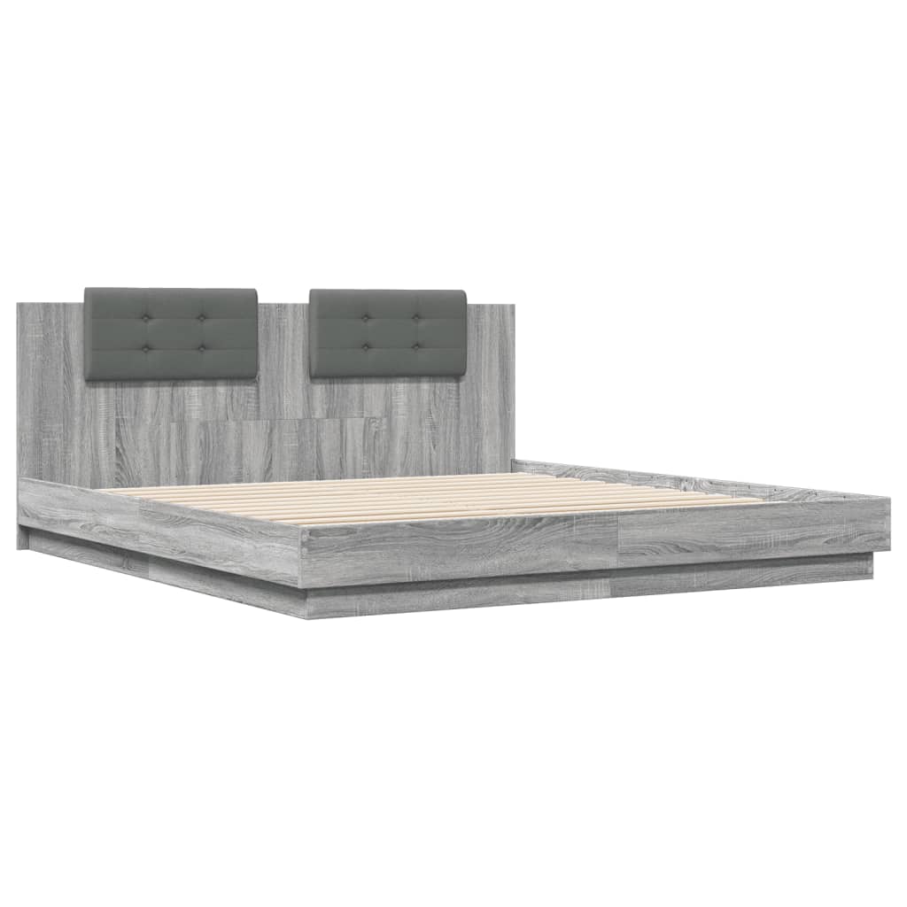 vidaXL Cama con cabecero madera ingeniería gris Sonoma 200x200 cm