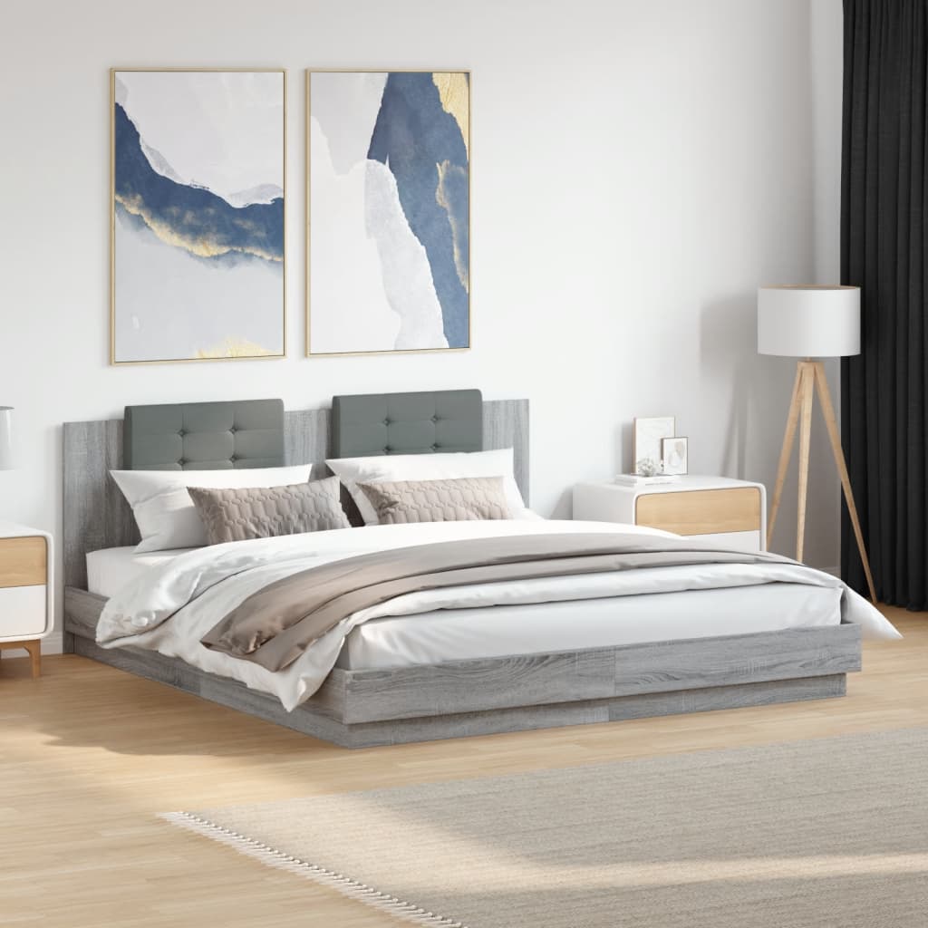 vidaXL Cama con cabecero madera ingeniería gris Sonoma 200x200 cm