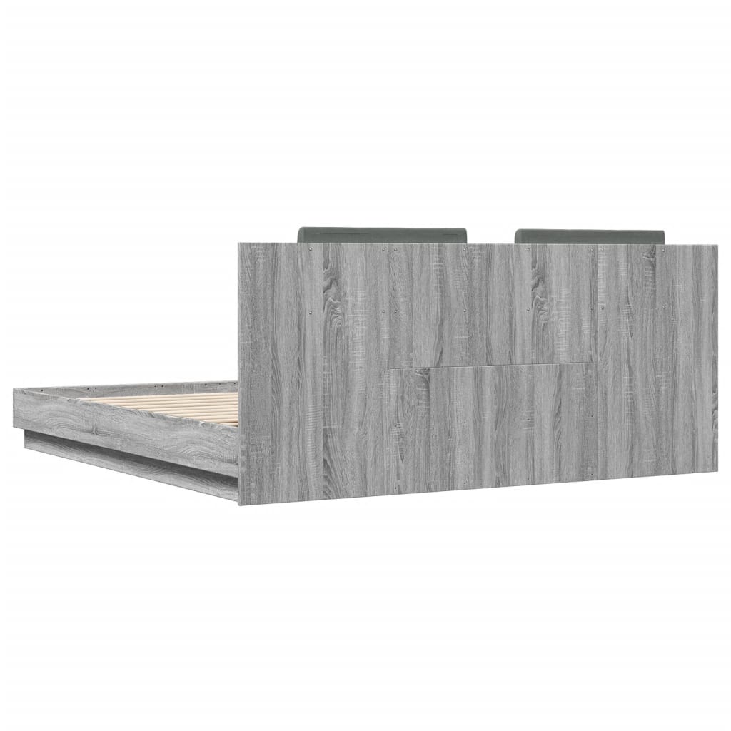 vidaXL Cama con cabecero madera ingeniería gris Sonoma 200x200 cm