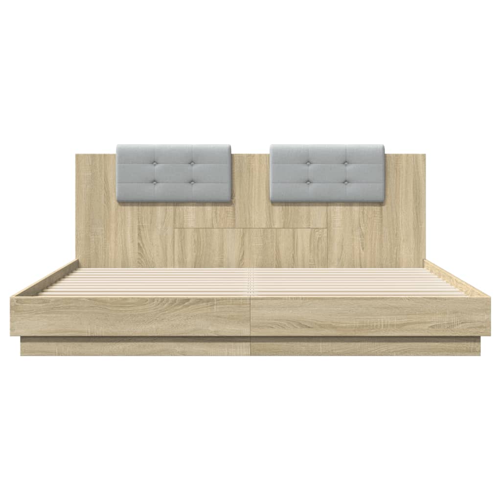 vidaXL Cama con cabecero madera de ingeniería roble Sonoma 160x200 cm