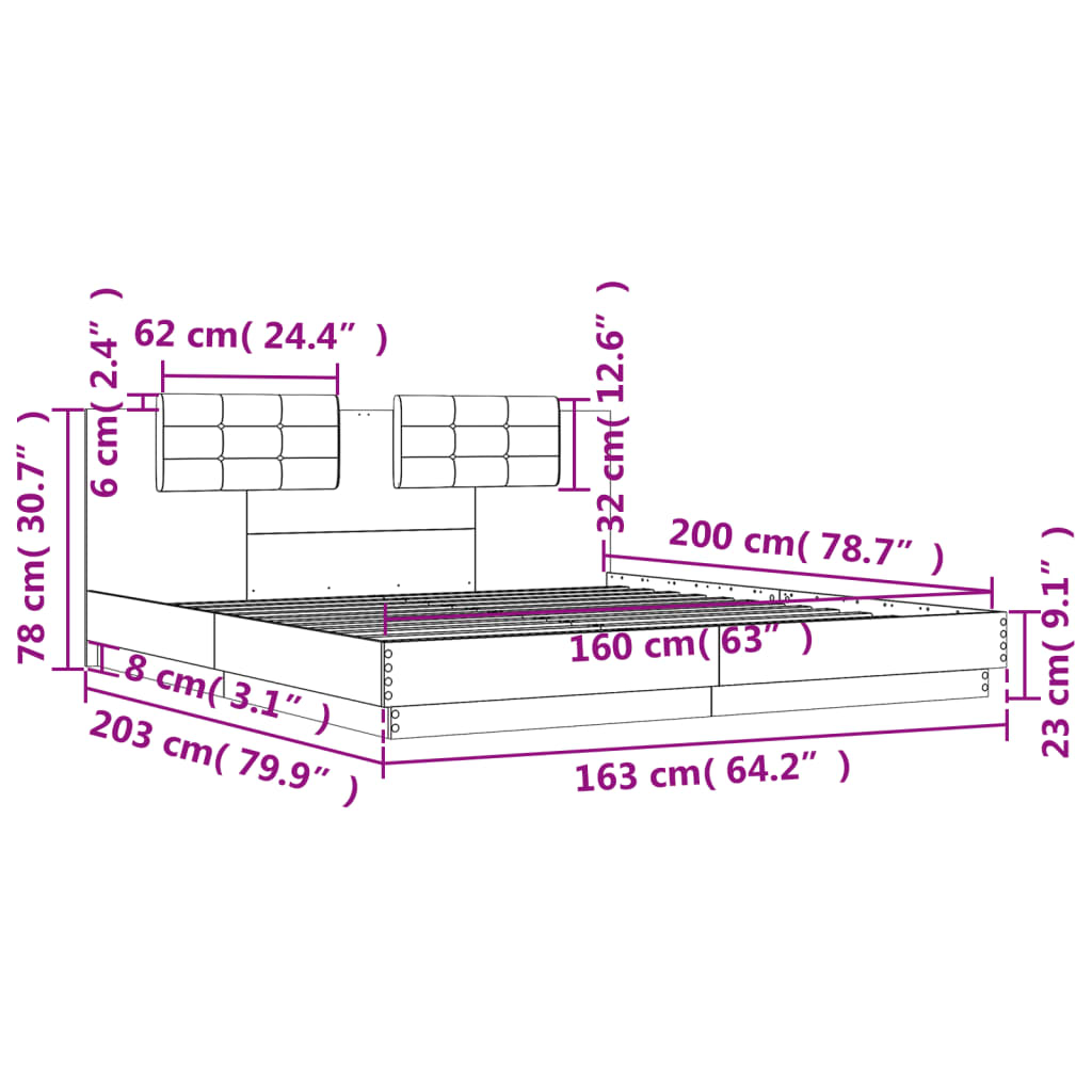 vidaXL Cama con cabecero madera de ingeniería roble Sonoma 160x200 cm