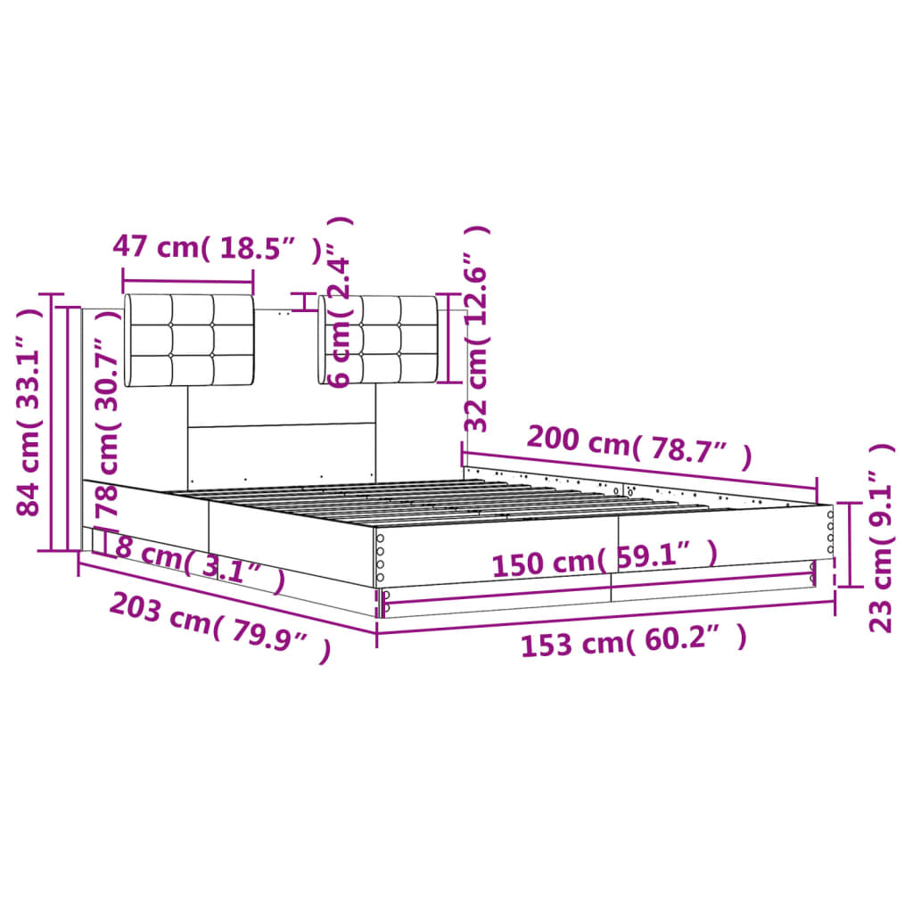 vidaXL Cama con cabecero madera de ingeniería roble Sonoma 150x200 cm