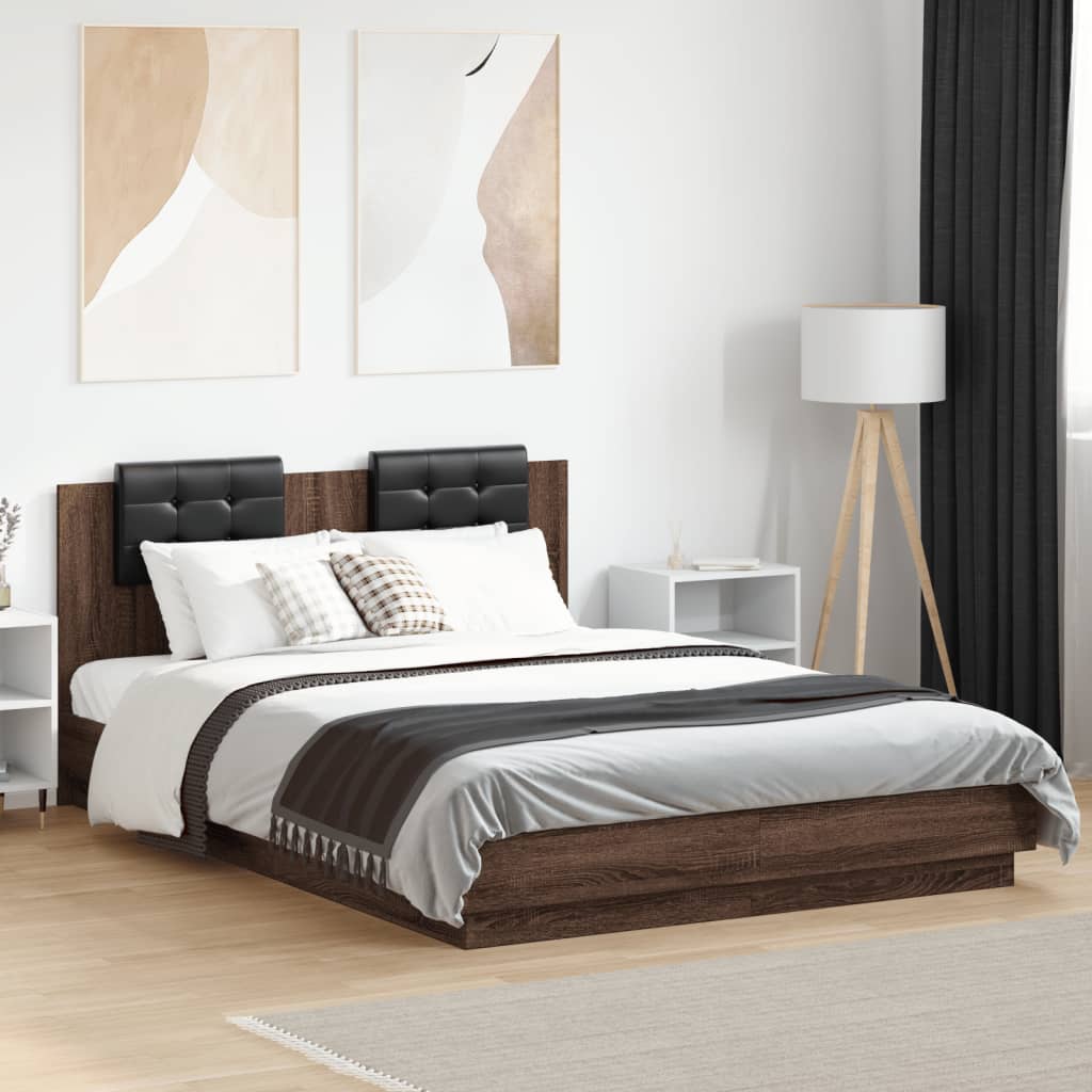 vidaXL Cama con cabecero madera de ingeniería marrón roble 150x200 cm