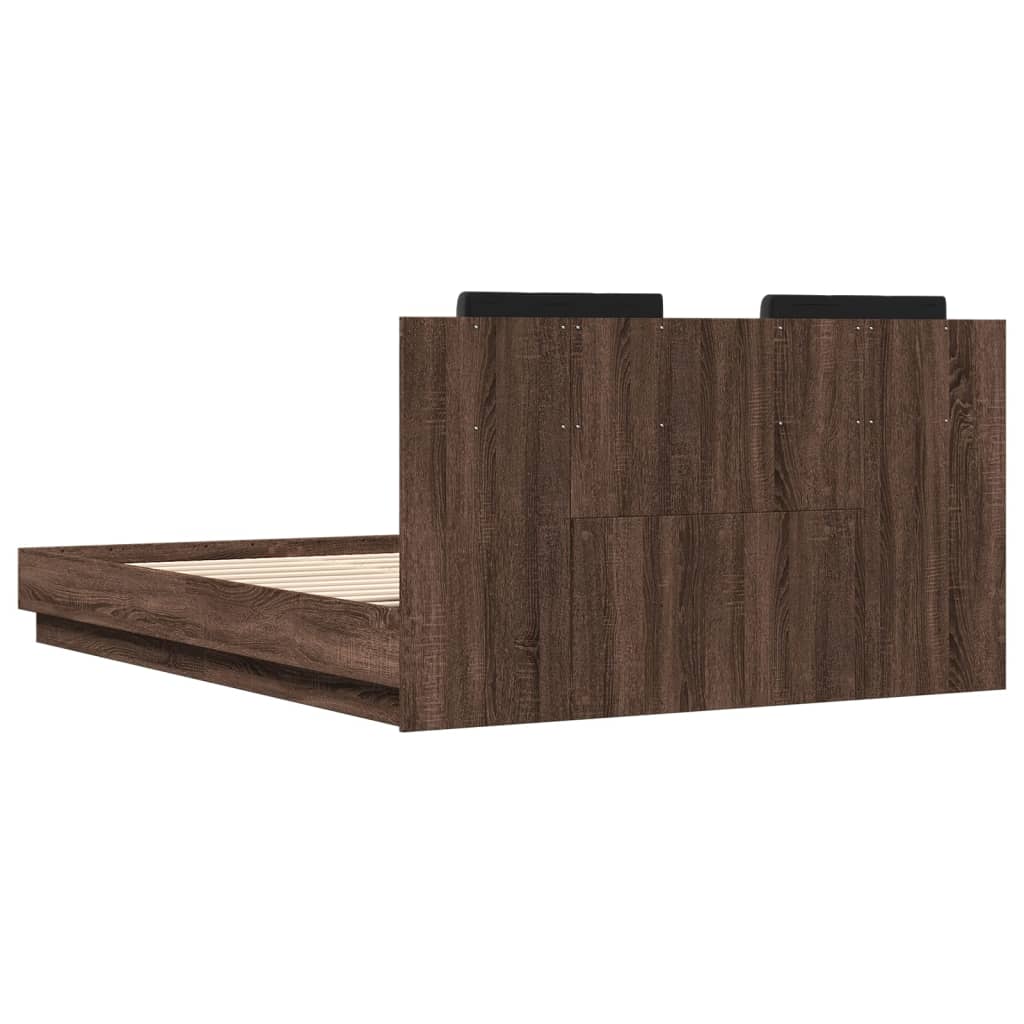 vidaXL Cama con cabecero madera de ingeniería marrón roble 150x200 cm