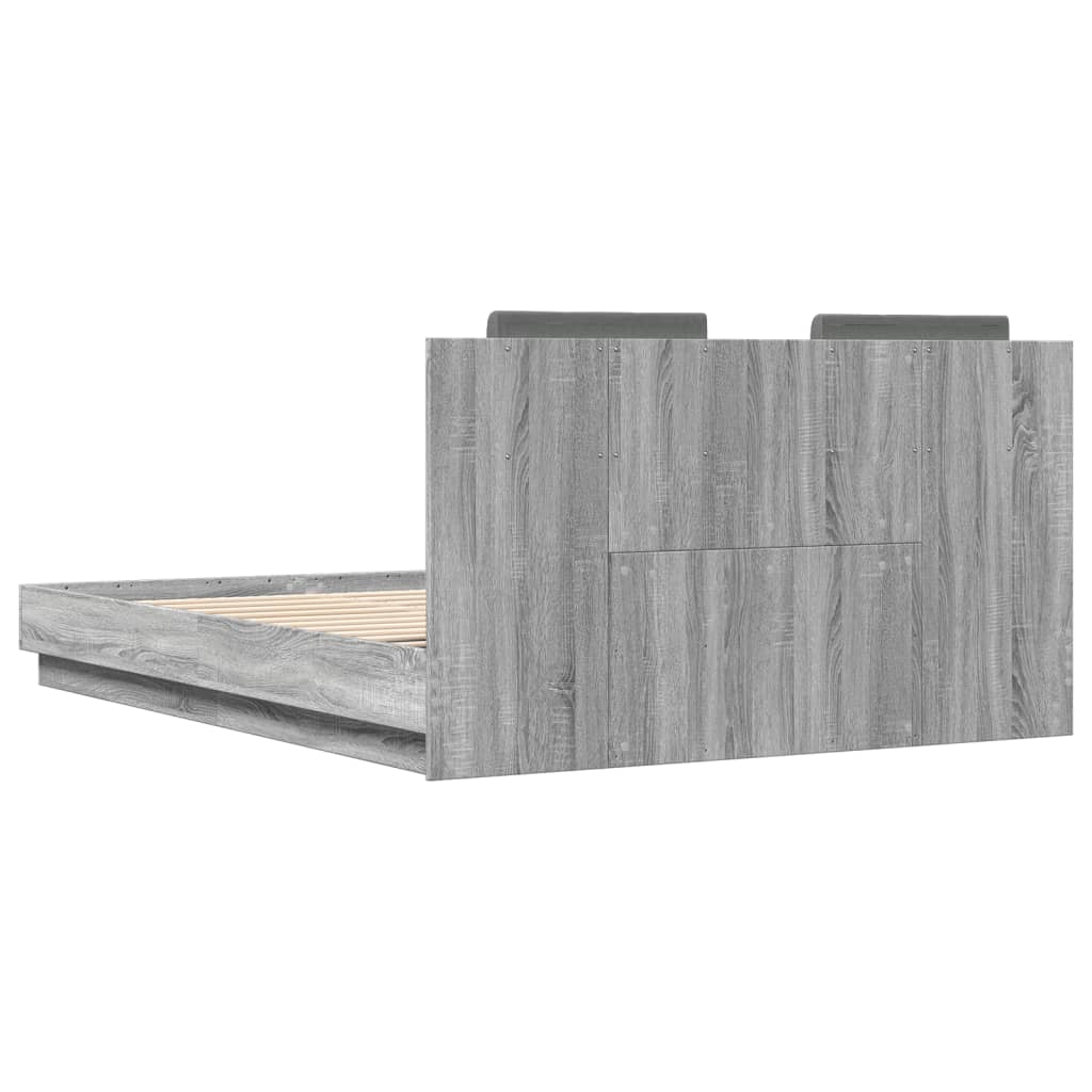 vidaXL Cama con cabecero madera de ingeniería gris Sonoma 140x200 cm